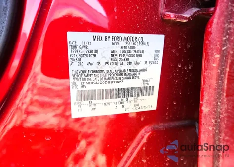 2013 Ford Edge Sel из США, поврежденный, VIN 2FMDK4JC9DBB37627